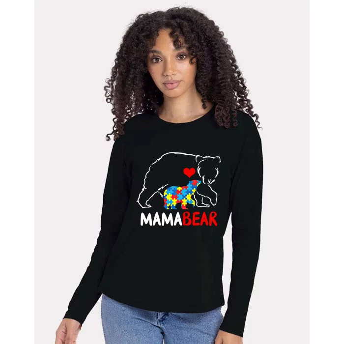 Mama Mom Bear Autism Awareness Puzzle Piece Autistic Mom Gift Womens Cotton Relaxed Long Sleeve T-Shirt