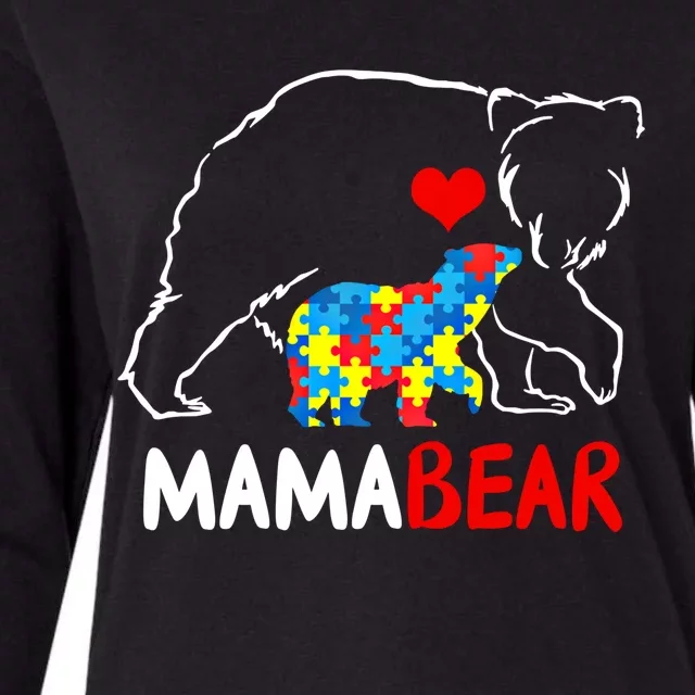 Mama Mom Bear Autism Awareness Puzzle Piece Autistic Mom Gift Womens Cotton Relaxed Long Sleeve T-Shirt