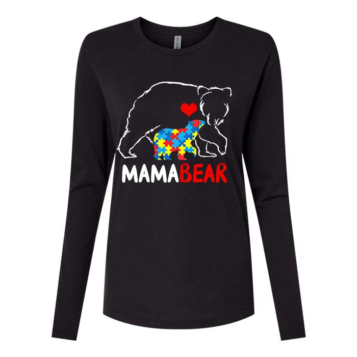 Mama Mom Bear Autism Awareness Puzzle Piece Autistic Mom Gift Womens Cotton Relaxed Long Sleeve T-Shirt