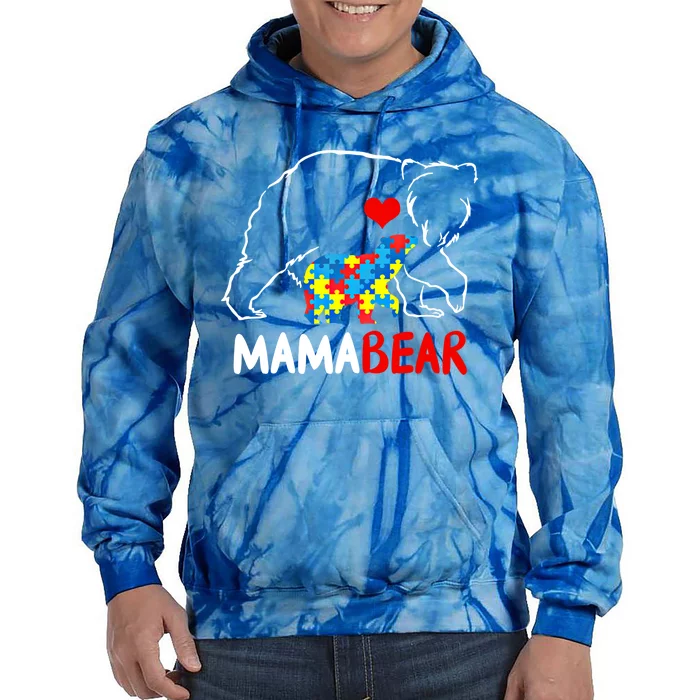 Mama Mom Bear Autism Awareness Puzzle Piece Autistic Mom Gift Tie Dye Hoodie