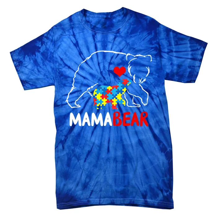 Mama Mom Bear Autism Awareness Puzzle Piece Autistic Mom Gift Tie-Dye T-Shirt