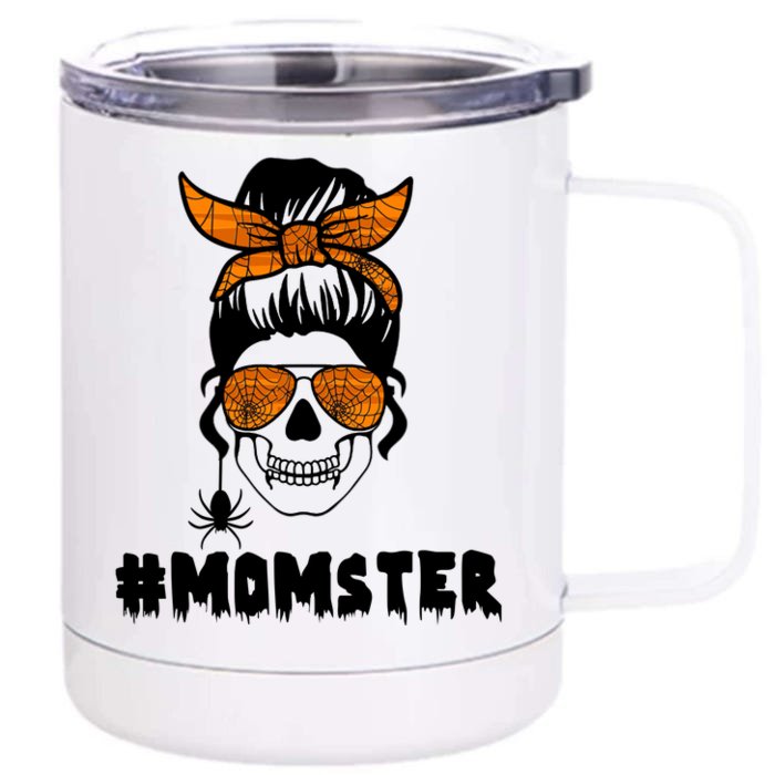 Momster Messy Bun Cute Halloween Front & Back 12oz Stainless Steel Tumbler Cup