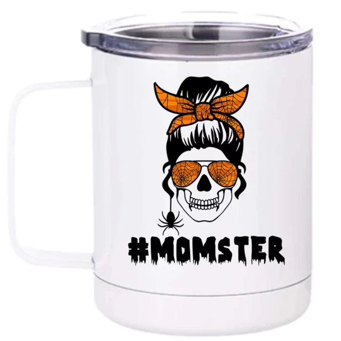 Momster Messy Bun Cute Halloween Front & Back 12oz Stainless Steel Tumbler Cup