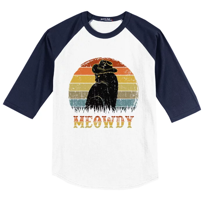 Meowdy Meow Black Cat Cat Meme Women Funny Baseball Sleeve Shirt