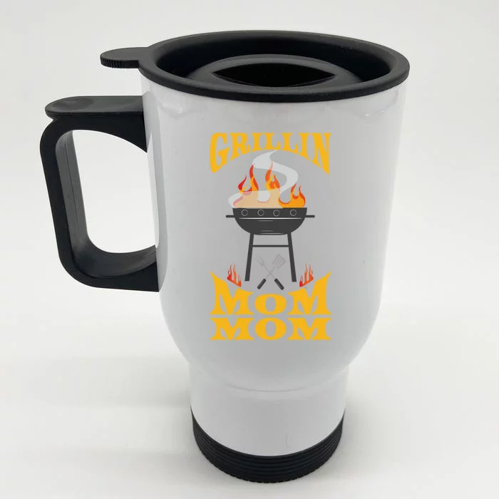 Mom Mom Bbq Grill Smoker And Barbecue Chef Gift Front & Back Stainless Steel Travel Mug