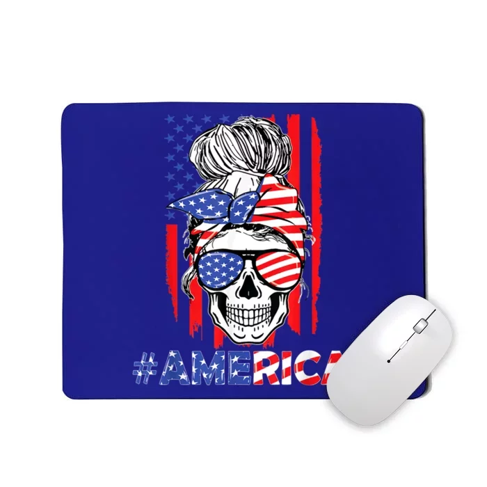 Merica Messy Bun Skull 4th Of July American Flag Patriotic Cool Gift Mousepad