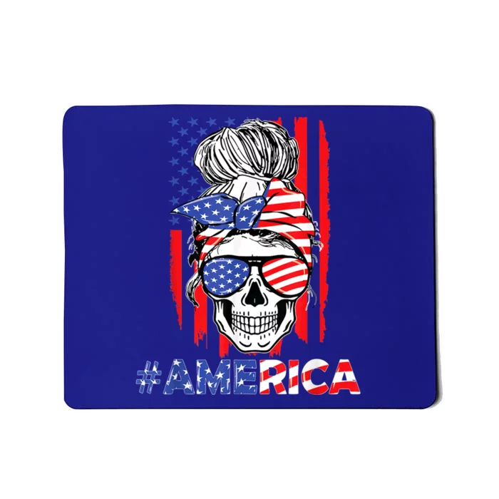 Merica Messy Bun Skull 4th Of July American Flag Patriotic Cool Gift Mousepad