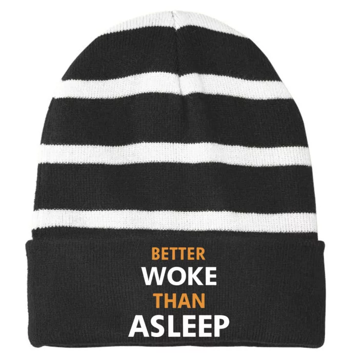 Mahogany Mommies Better Woke Than Asleep Striped Beanie with Solid Band