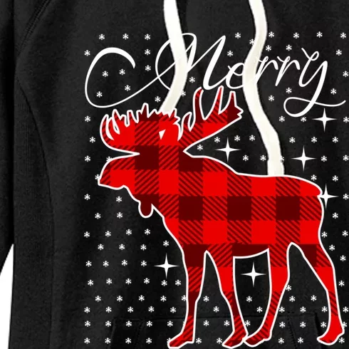 Merry Moose Buffalo Red Plaid Funny Couples Christmas Pajama Gift Women's Fleece Hoodie