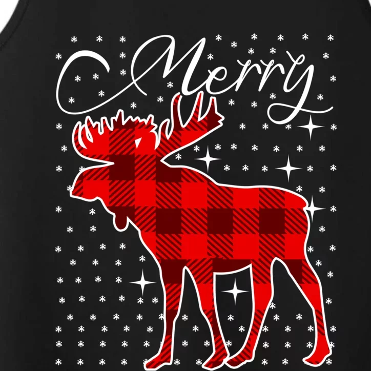 Merry Moose Buffalo Red Plaid Funny Couples Christmas Pajama Gift Performance Tank