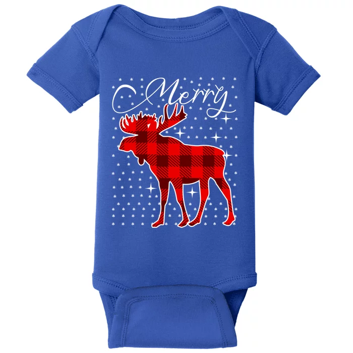 Merry Moose Buffalo Red Plaid Funny Couples Christmas Pajama Gift Baby Bodysuit