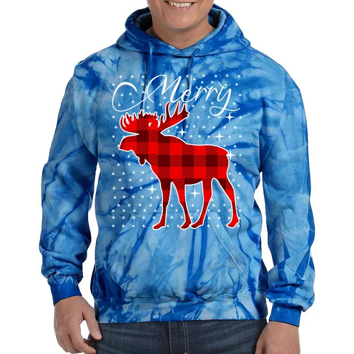 Merry Moose Buffalo Red Plaid Funny Couples Christmas Pajama Gift Tie Dye Hoodie