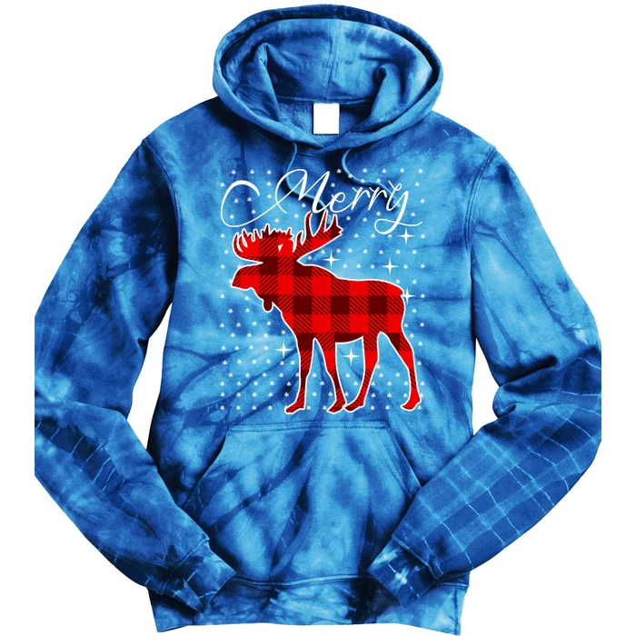 Merry Moose Buffalo Red Plaid Funny Couples Christmas Pajama Gift Tie Dye Hoodie