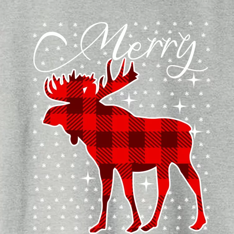 Merry Moose Buffalo Red Plaid Funny Couples Christmas Pajama Gift Women's Crop Top Tee