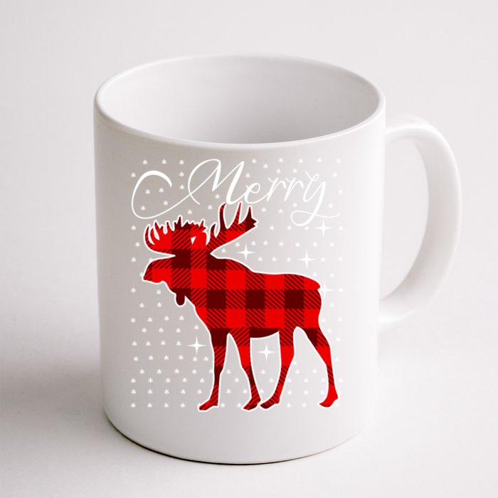 Merry Moose Buffalo Red Plaid Funny Couples Christmas Pajama Gift Front & Back Coffee Mug