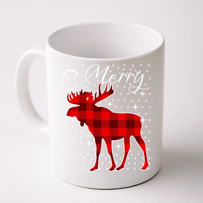 Merry Moose Buffalo Red Plaid Funny Couples Christmas Pajama Gift Front & Back Coffee Mug