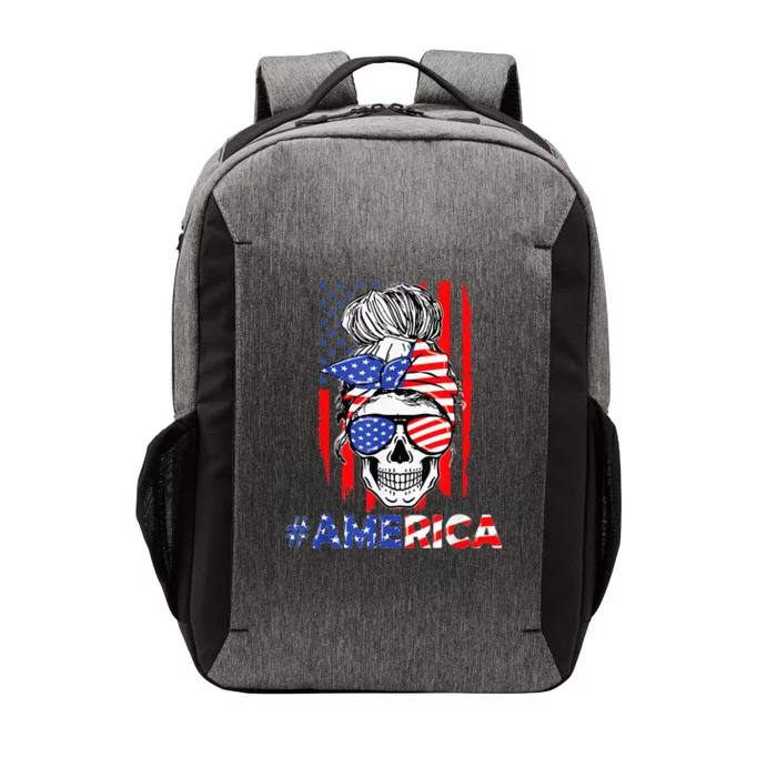 Merica Messy Bun Skull 4th Of July American Flag Patriotic Vector Backpack