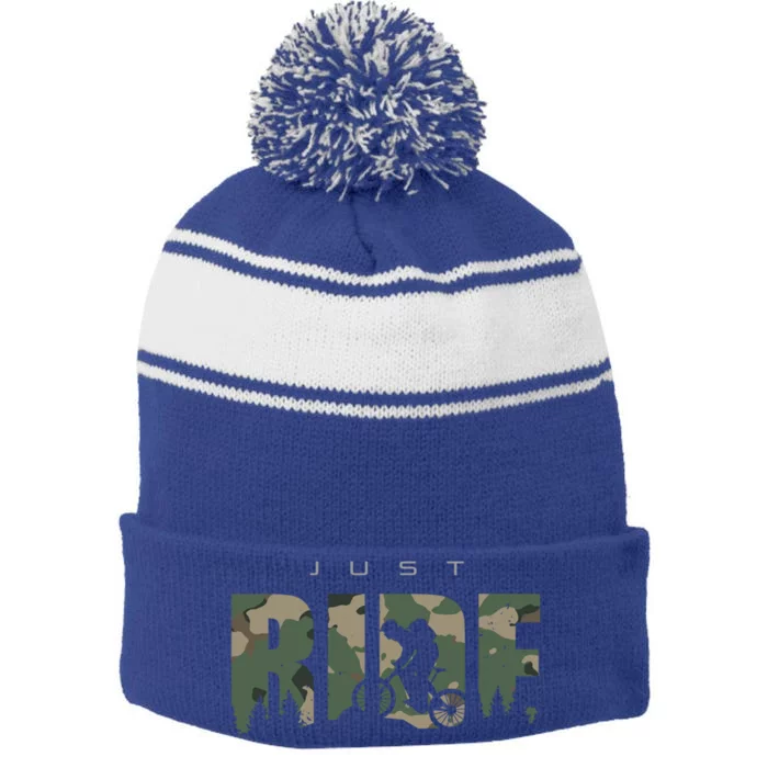 Mtb Mountain Bike Gift Mtb Mountain Bike Cool Gift Stripe Pom Pom Beanie