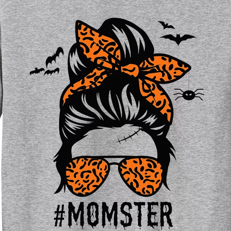 Mom Messy Bun Halloween Leopard Momster Funny Spooky Sweatshirt