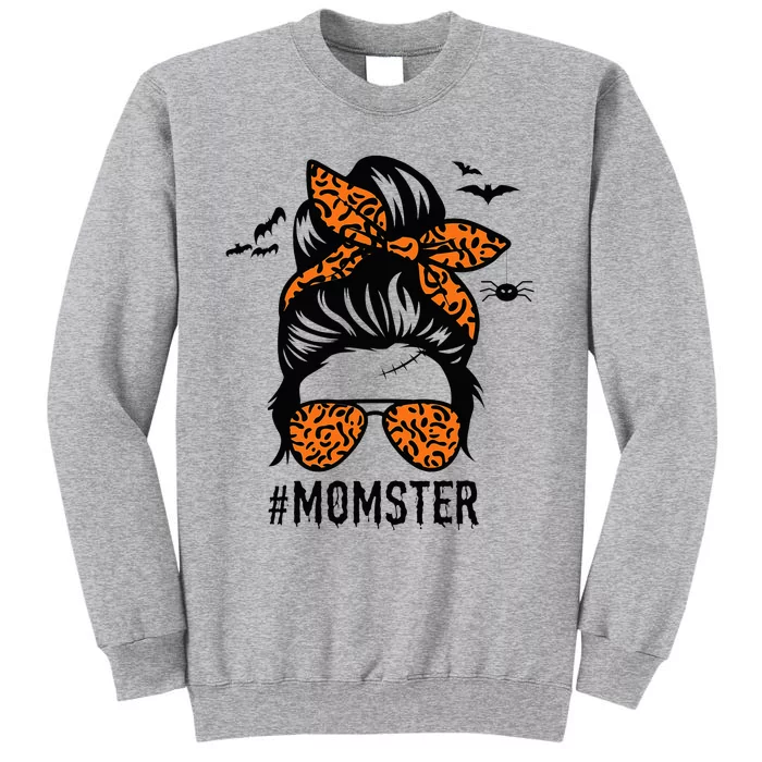 Mom Messy Bun Halloween Leopard Momster Funny Spooky Sweatshirt