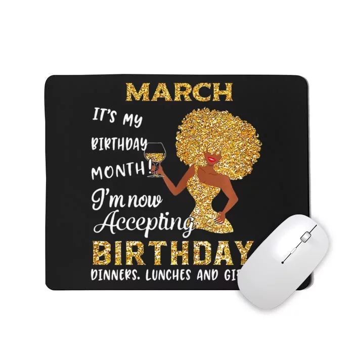 March My Birthday Month Gold Glitter Black Afro Gift Mousepad