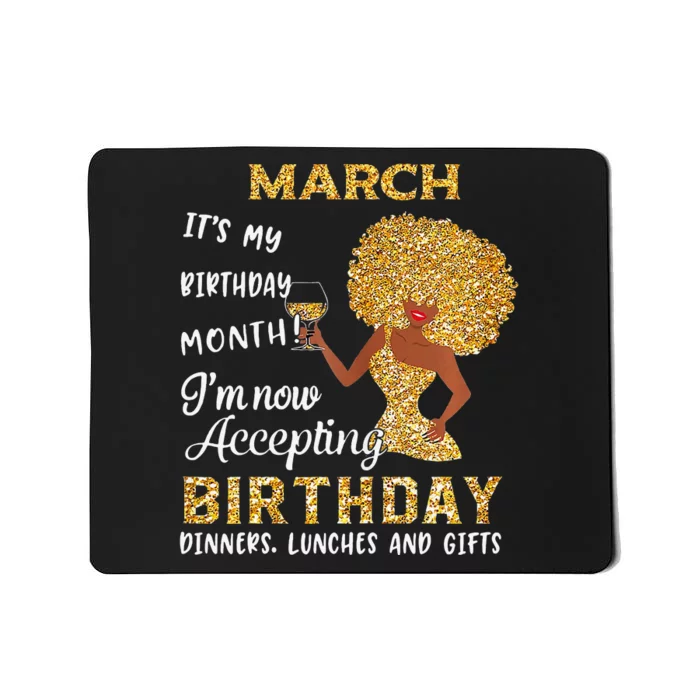 March My Birthday Month Gold Glitter Black Afro Gift Mousepad