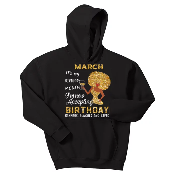 March My Birthday Month Gold Glitter Black Afro Gift Kids Hoodie