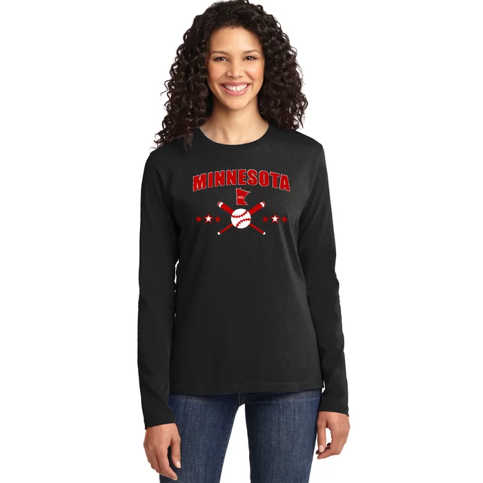 Minnesota Mn Baseball Vintage Ladies Long Sleeve Shirt