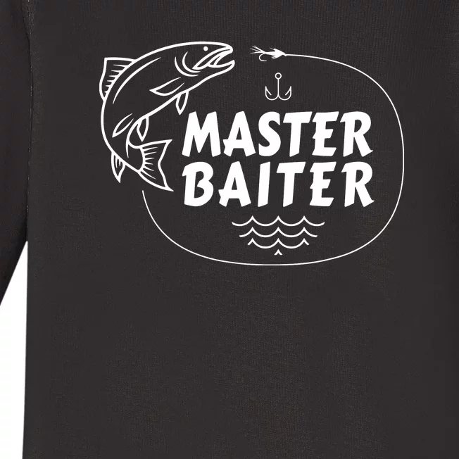 Mens Master Baiter Shirt Funny Fishing Fisherman Joke Dad Grandpa Baby Long Sleeve Bodysuit