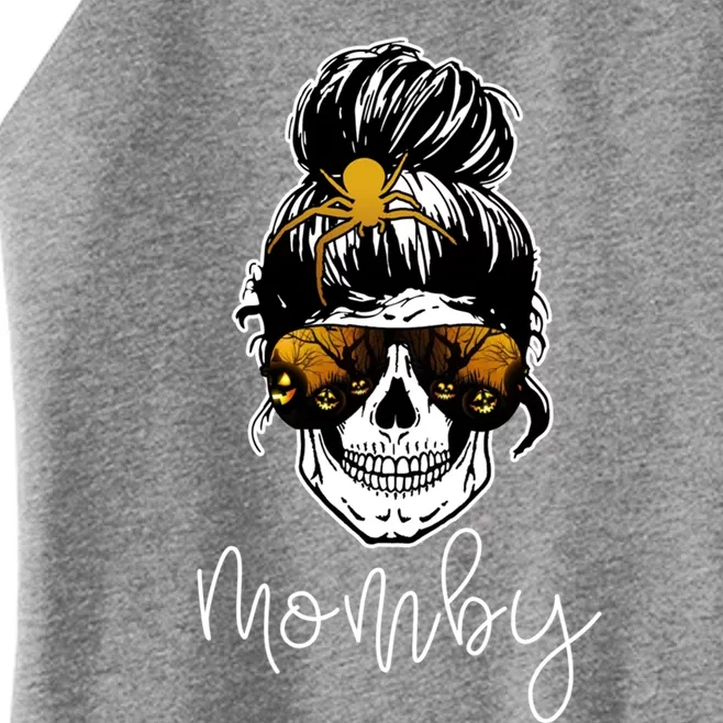 Messy Mom Bun Skull Halloween Mom Life Cool Gift Women’s Perfect Tri Rocker Tank