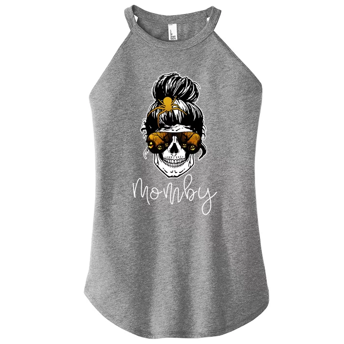 Messy Mom Bun Skull Halloween Mom Life Cool Gift Women’s Perfect Tri Rocker Tank