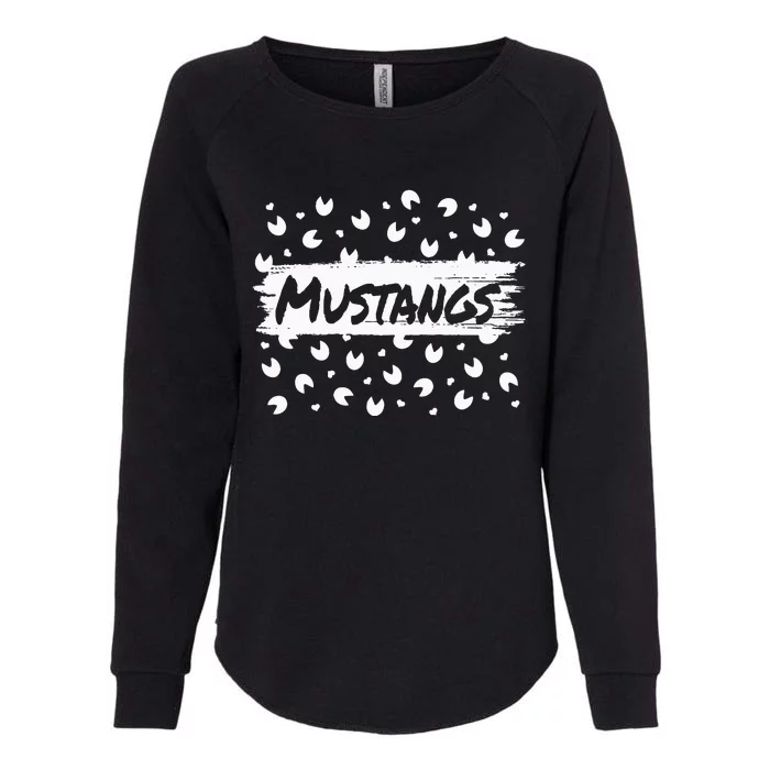 Mustangs Mascot Back To School Spirit Footprint Heart Squad Womens California Wash Sweatshirt