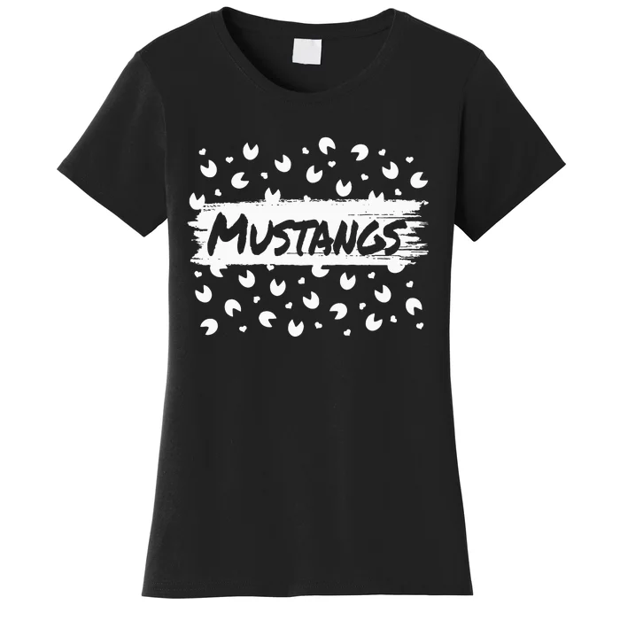 Mustangs Mascot Back To School Spirit Footprint Heart Squad Women's T-Shirt