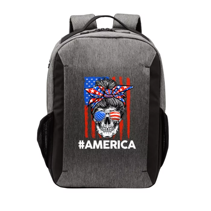 Merica Messy Bun Skull 4th Of July American Flag Gift Vector Backpack