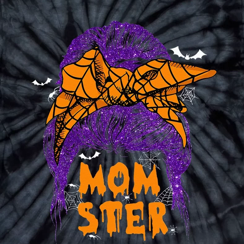 Momster Messy Bun Hair Skull Witch Spider Halloween Tie-Dye T-Shirt