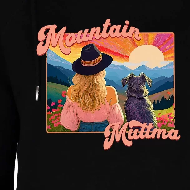 Mountain Muttma Boho Dog Hiking Trail Camping Adventure Womens Funnel Neck Pullover Hood