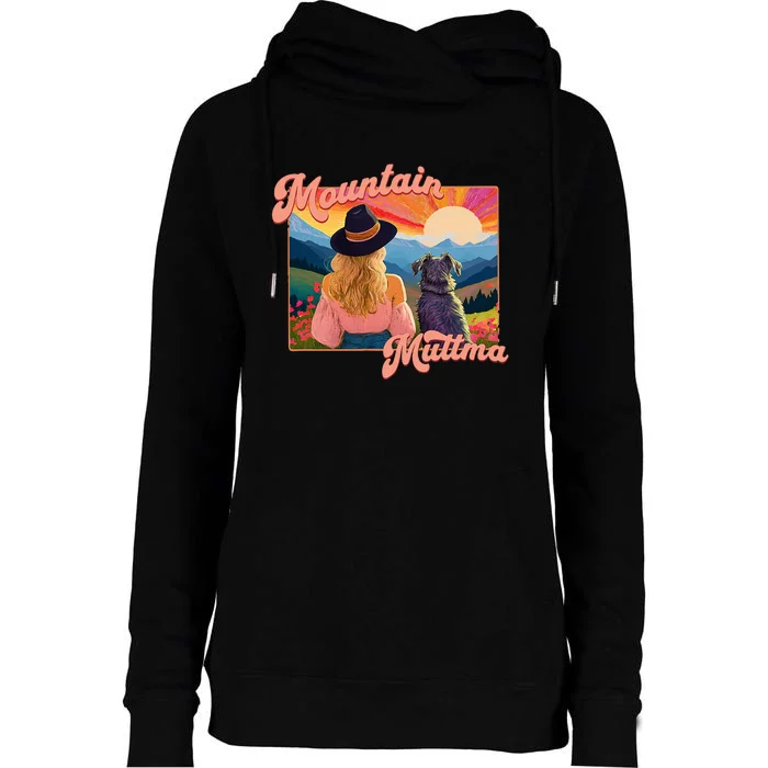 Mountain Muttma Boho Dog Hiking Trail Camping Adventure Womens Funnel Neck Pullover Hood