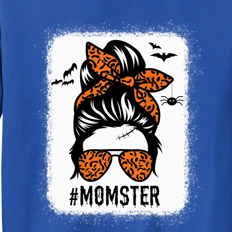 Mom Messy Bun Halloween Leopard S Momster Spooky Cool Gift Tall Sweatshirt