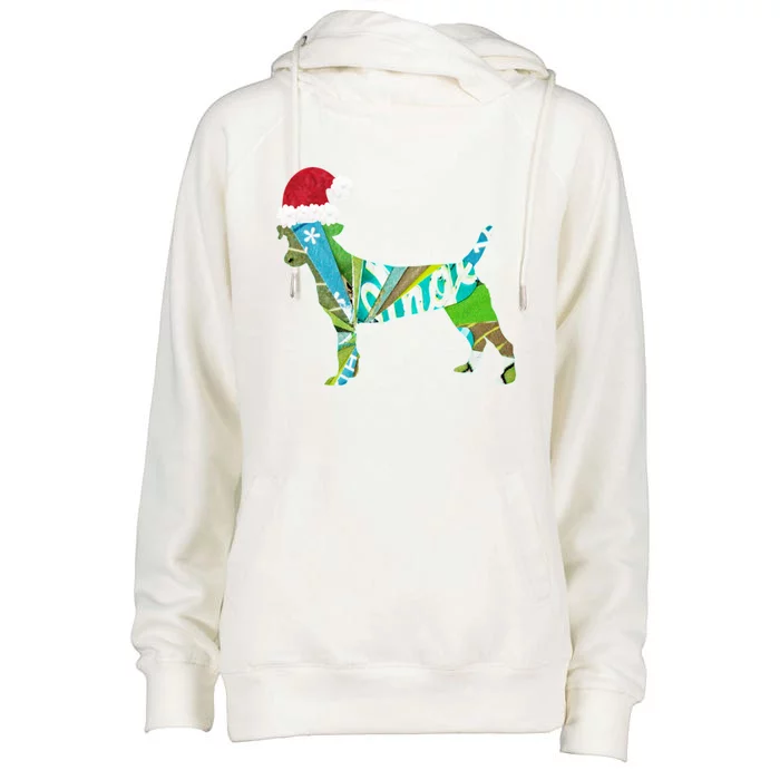 Mixed Media Collage Art Dog Puppy In Santa Hat Merry Ho Ho Meaningful Gift Womens Funnel Neck Pullover Hood