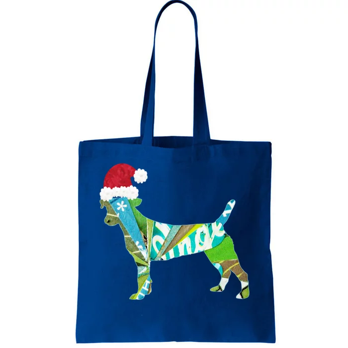 Mixed Media Collage Art Dog Puppy In Santa Hat Merry Ho Ho Meaningful Gift Tote Bag