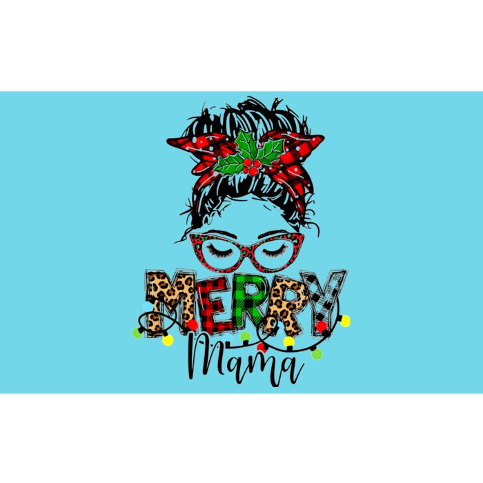 Merry Mama Christmas Messy Bun Ladies Red Plaid Leopard Gift Bumper Sticker