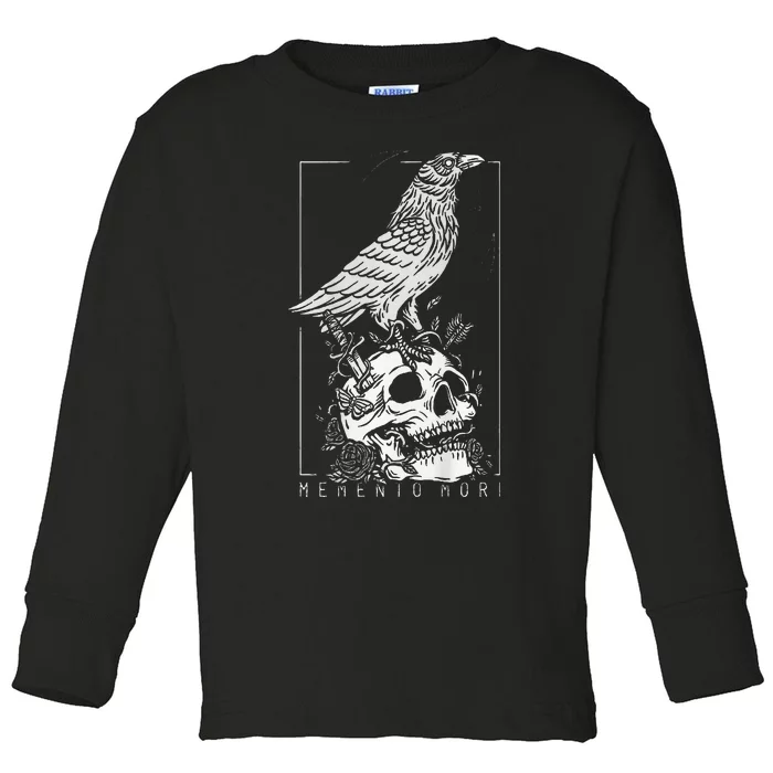 Memento Mori Crow Skull Moon Toddler Long Sleeve Shirt