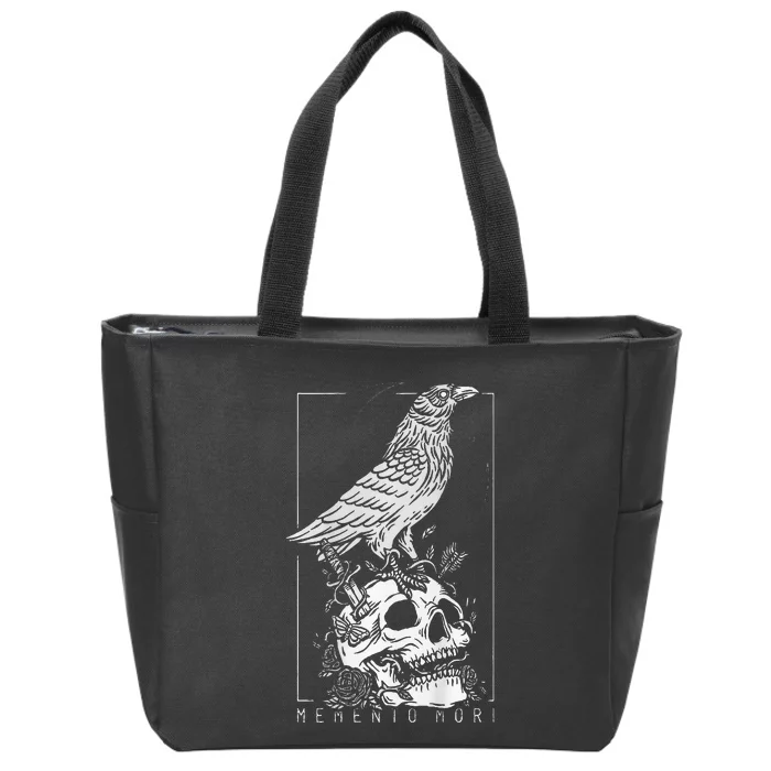 Memento Mori Crow Skull Moon Zip Tote Bag