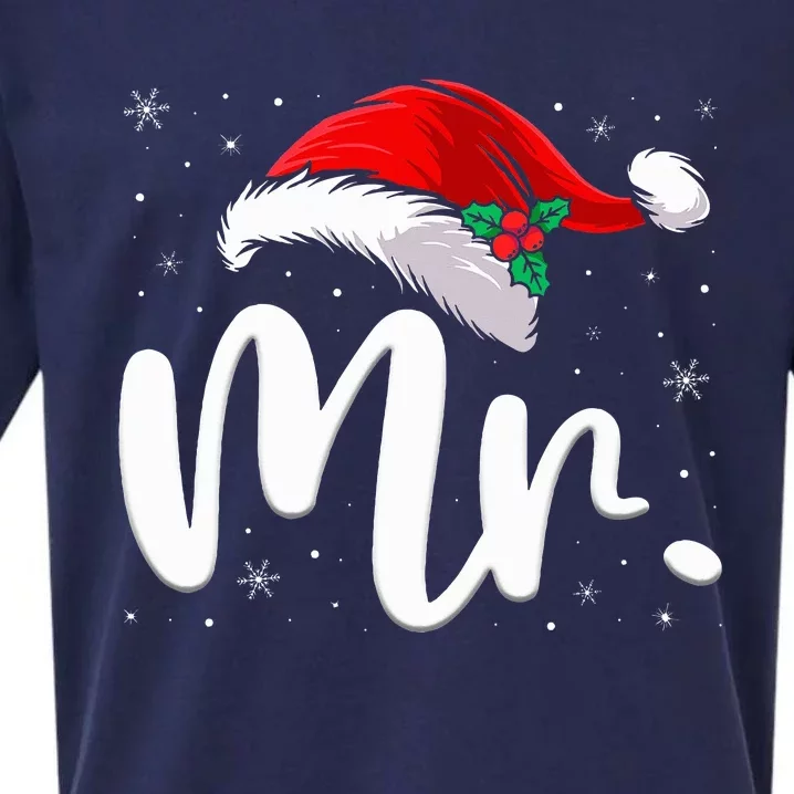 Mr Mrs Claus Christmas Couples Matching His And Her Pajamas Sueded Cloud Jersey T-Shirt