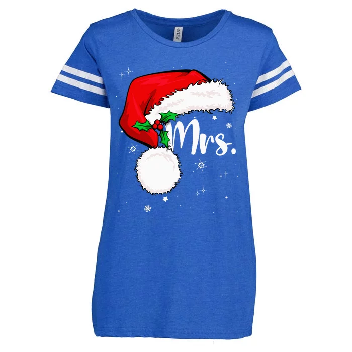 Mr Mrs Claus Christmas Couples Matching His And Her Pajamas Enza Ladies Jersey Football T-Shirt