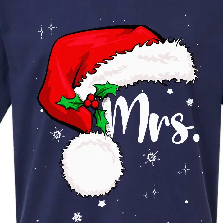 Mr Mrs Claus Christmas Couples Matching His And Her Pajamas Sueded Cloud Jersey T-Shirt