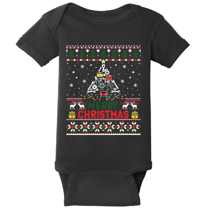 Mechanic Mechanic Christmas Tree Ugly Sweater Baby Bodysuit