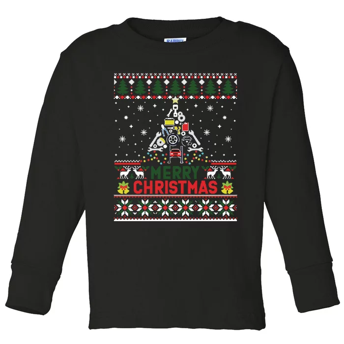 Mechanic Mechanic Christmas Tree Ugly Sweater Toddler Long Sleeve Shirt