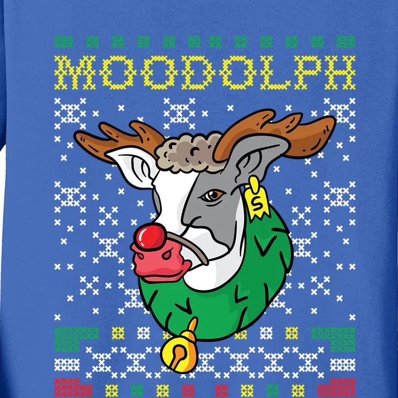 Moodolph Moo Cow Reindeer Ugly Christmas Sweater Farmer Gift Kids Long Sleeve Shirt