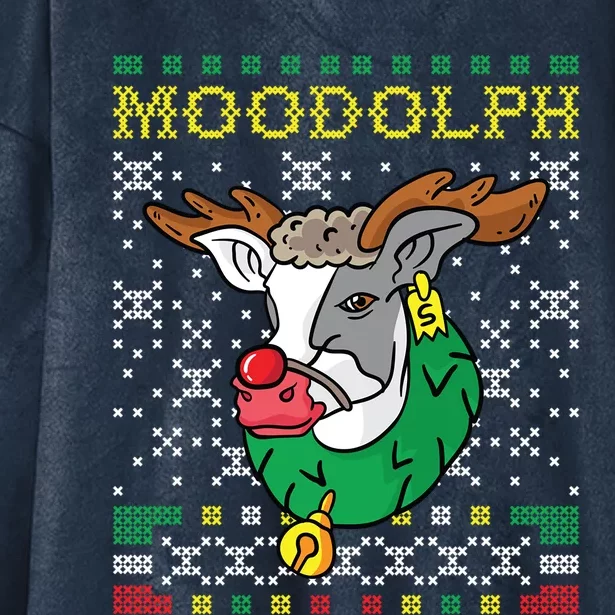 Moodolph Moo Cow Reindeer Ugly Christmas Sweater Farmer Gift Hooded Wearable Blanket